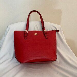 Anne Klein vegan red leather alligator-style shoulder tote bag EUC